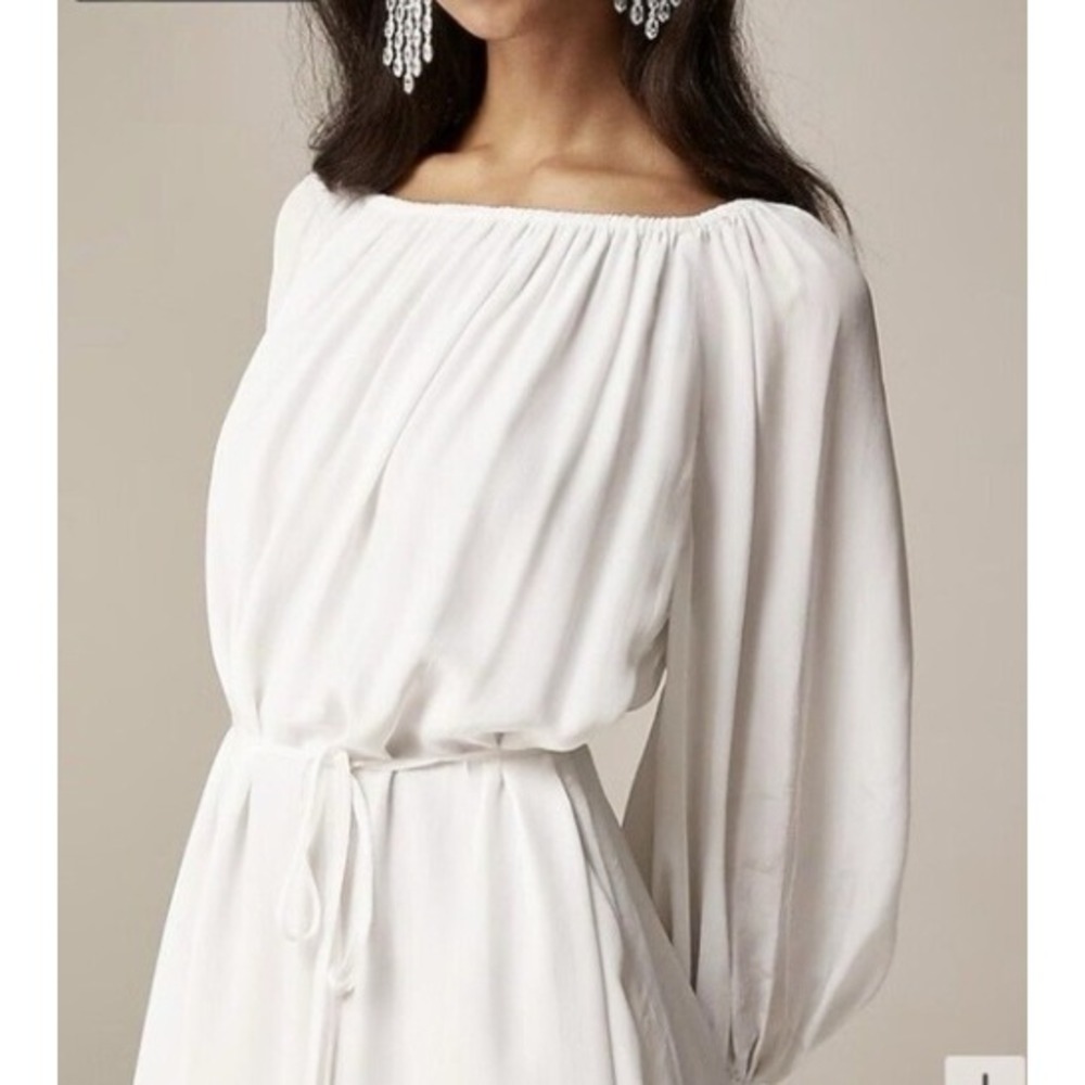 J.Crew Collection Off-The-Shoulder Midi Dress White Viscose CA672 Womens XS NEW‎